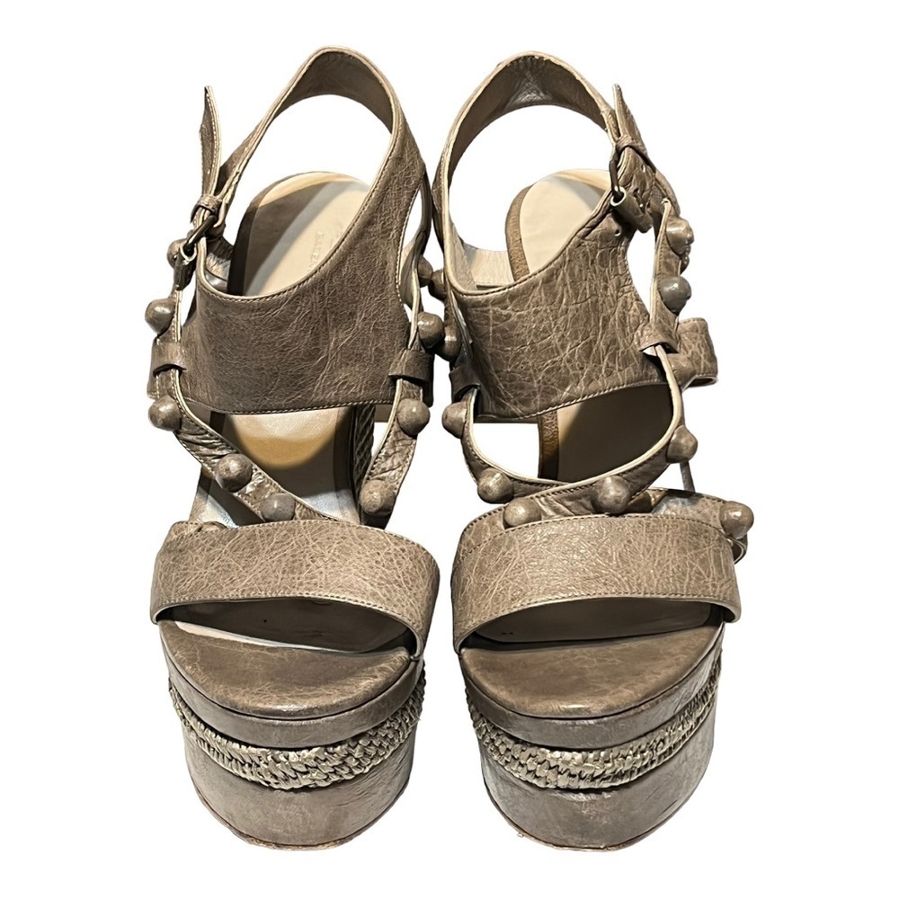 Balenciaga Arena Platform Wedge Espadrille Sandal Slate Gray Leather 8.5/40 - Picture 1 of 9